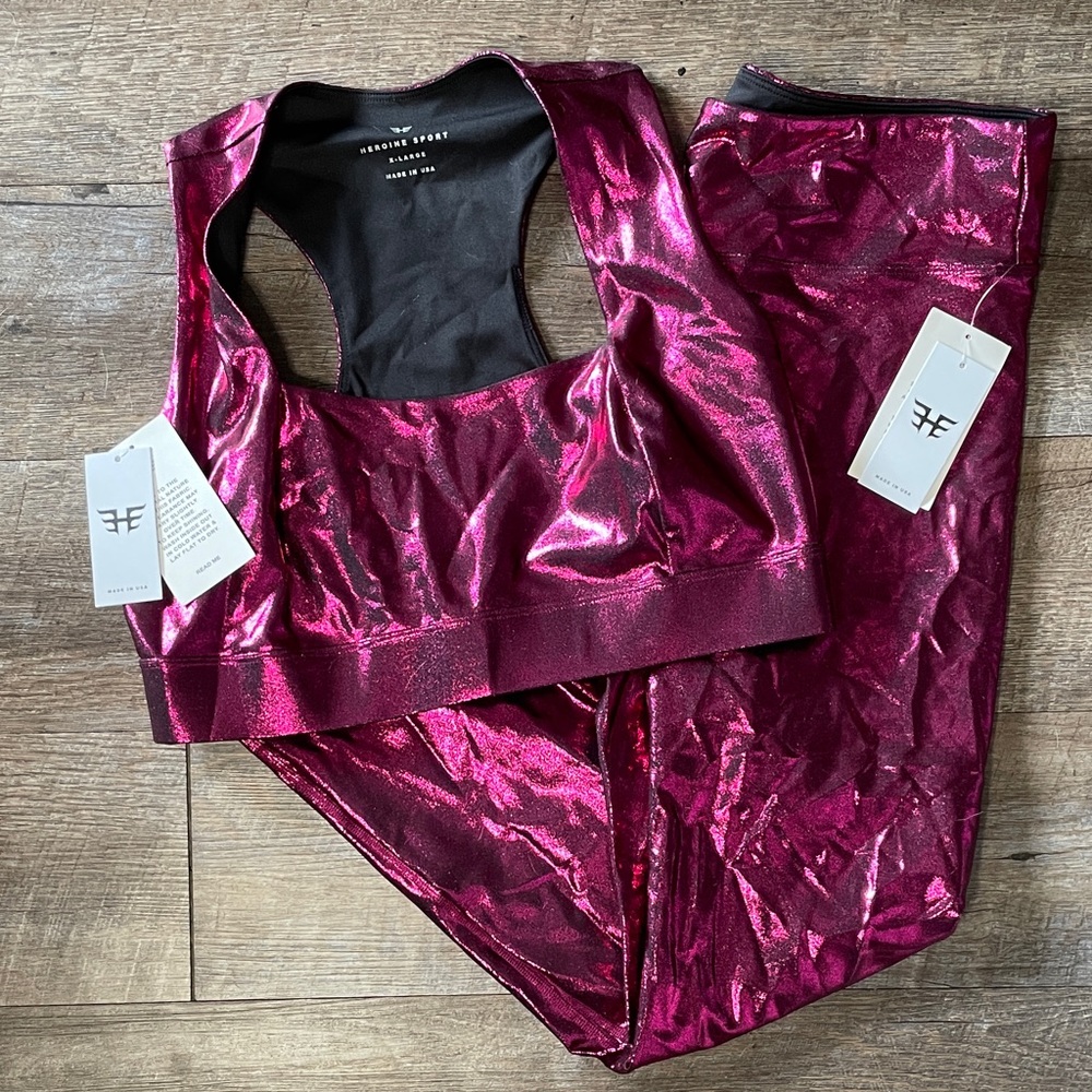 NWT Heroine Sport Metallic Sports Bra & Leggings Set